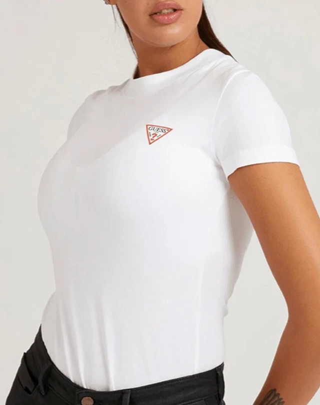 Guess Ss Cn Mini Triangle Tee Γυναικεία Μπλουζα Λευκή