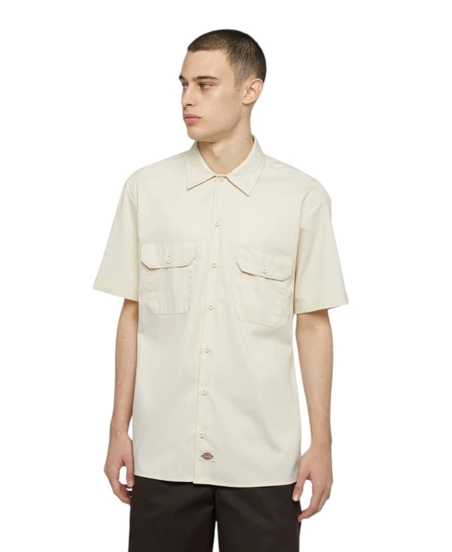 Dickies Work Shirt Ss Rec Whitecap Gray Ανδρικο Πουκαμισο Κοντομάνικο Εκρού