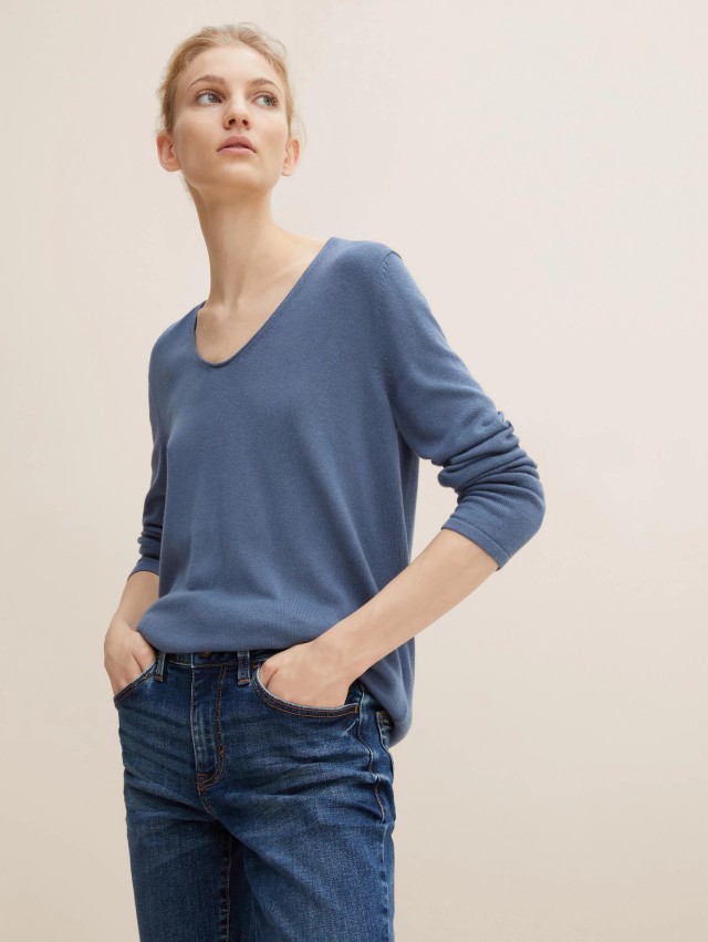 Tom Tailor Sweater Basic Y-N Γυναικείο Πλεκτό Μπλε