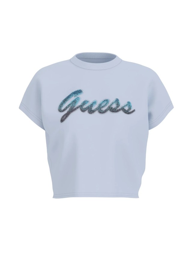 Guess Ss Cn Script Crop Tee Γυναικεία Crop Μπλούζα Σιελ