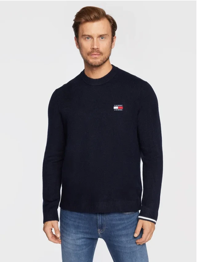 Tommy Hilfiger Tjm Rlxd Badge Crew Sweater Ανδρικο Πλεκτο Μπλε