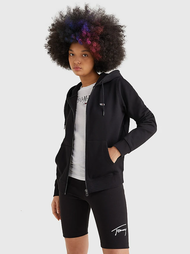 Tommy Hilfiger Tjw Regular Hoodie Zip Through Γυναικεια Ζακετα Φουτερ Μαυρη