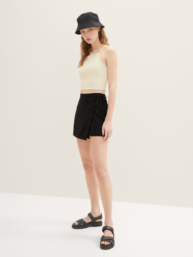 Τom Tailor 305 Mini Wrap Skorts Γυναικεία Φούστα Μαύρη