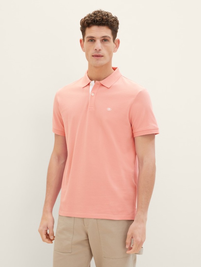 Τom Tailor Basic Polo With Contrast Ανδρική Μπλούζα Polo Ροζ
