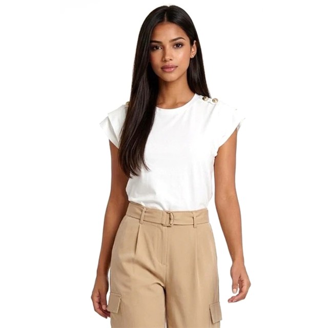 MarkUp T-Shirt G/C Con Bottoni Γυναικεία Μπλούζα Με Κουμπιά Λευκη