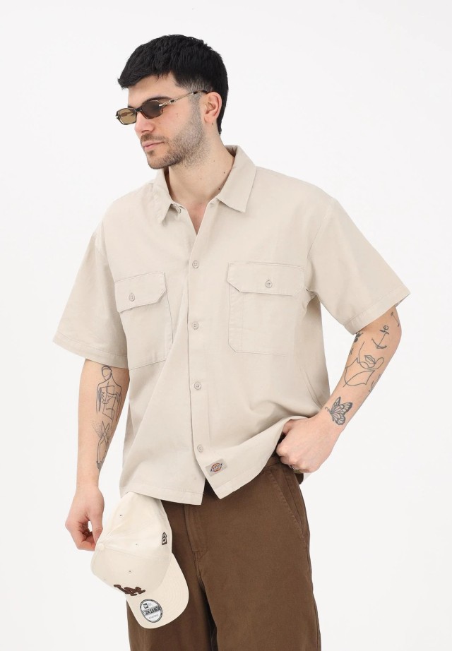 Dickies 247 Gd Work Shirt Ss Stone Ανδρικό Πουκάμισο Εκρου