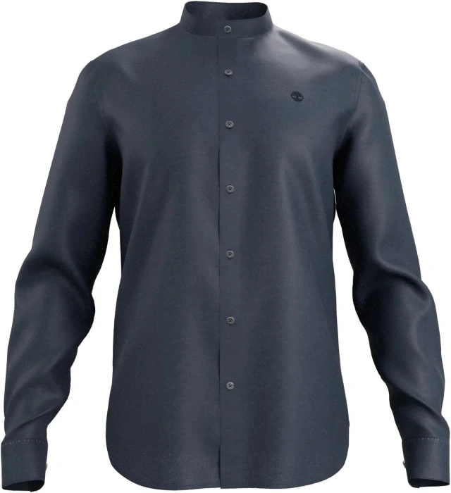 Timberland Mill Brook Linen Korean Collar Shirt Dark Denim Ανδρικό Λινό Πουκάμισο Μπλε