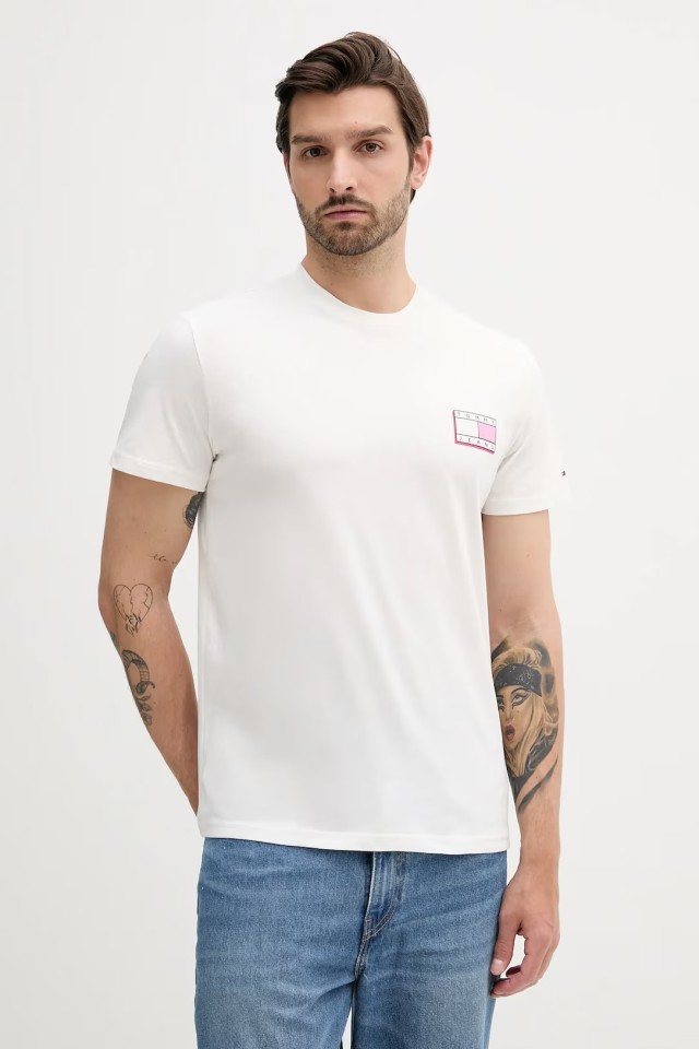 Tommy Hilfiger Tjm Slim Pop Color Flag Tee Ext Ανδρική Μπλούζα Λευκο