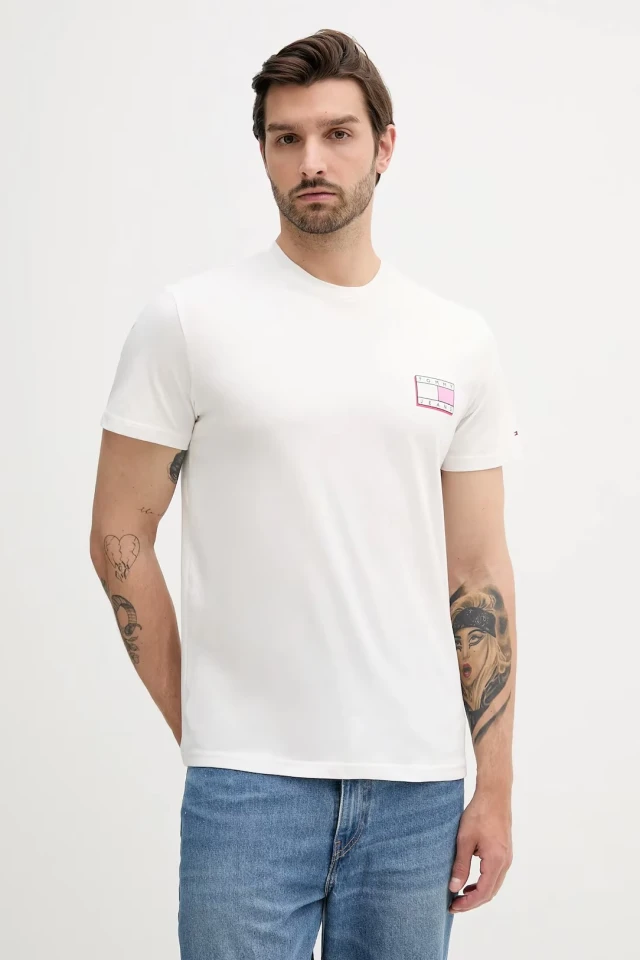 Tommy Hilfiger Tjm Slim Pop Color Flag Tee Ext Ανδρική Μπλούζα Λευκο