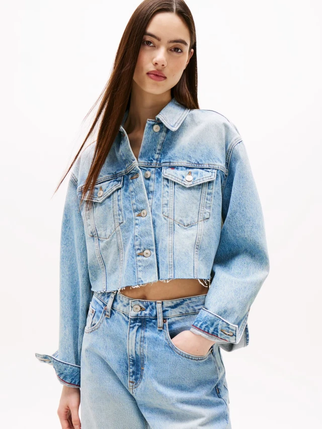 Tommy Hilfiger Croppd Trckr Jkt Rwb Ext Γυναικείο Μπουφάν Τζιν
