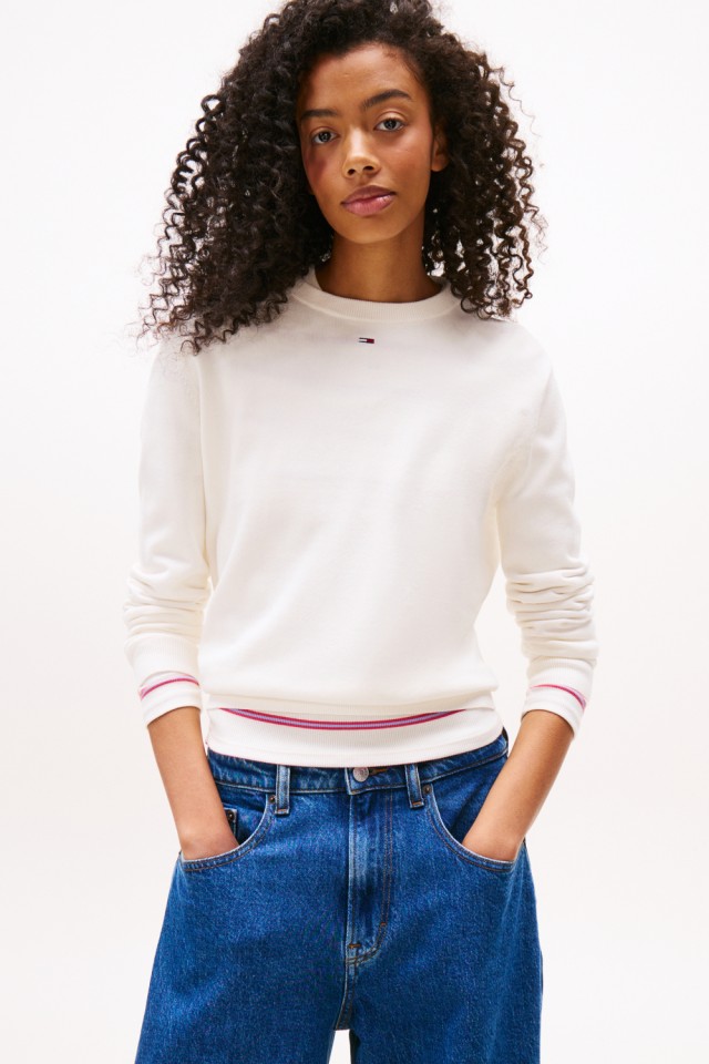 Tommy Hilfiger Tjw Essential Crew Sweater Ext Γυναικείο Πλεκτό Εκρού