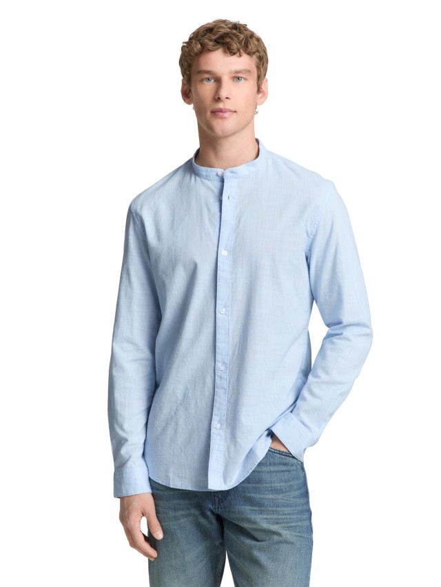 Τom Tailor Fitted Slubyarn Ανδρικό Πουκάμισο Μαο Σιελ