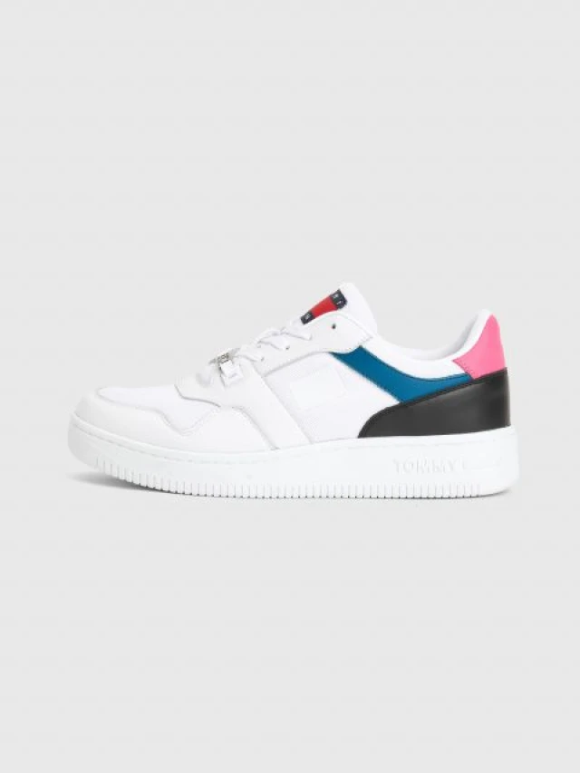 Tommy Hilfiger Tommy Jeans Mix Basket Γυναικεια Sneakers Λευκο Πετρολ