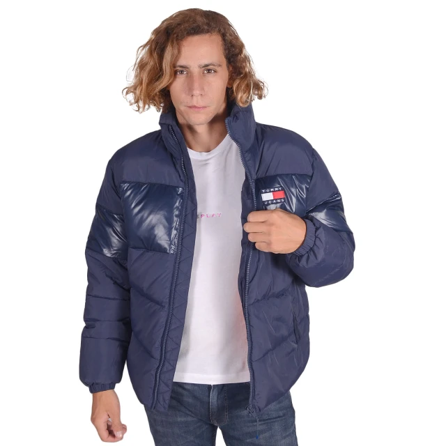 Tommy Hilfiger Tjm Tonal Colorblock Puffer Ανδρικο Μπουφαν Μπλε