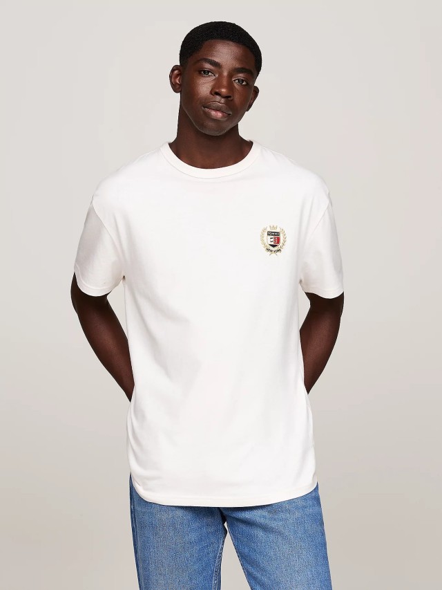 Tommy Hilfiger Tjm Reg Rwb Crest Flag Tee Ext Ανδρική Μπλούζα Λευκή