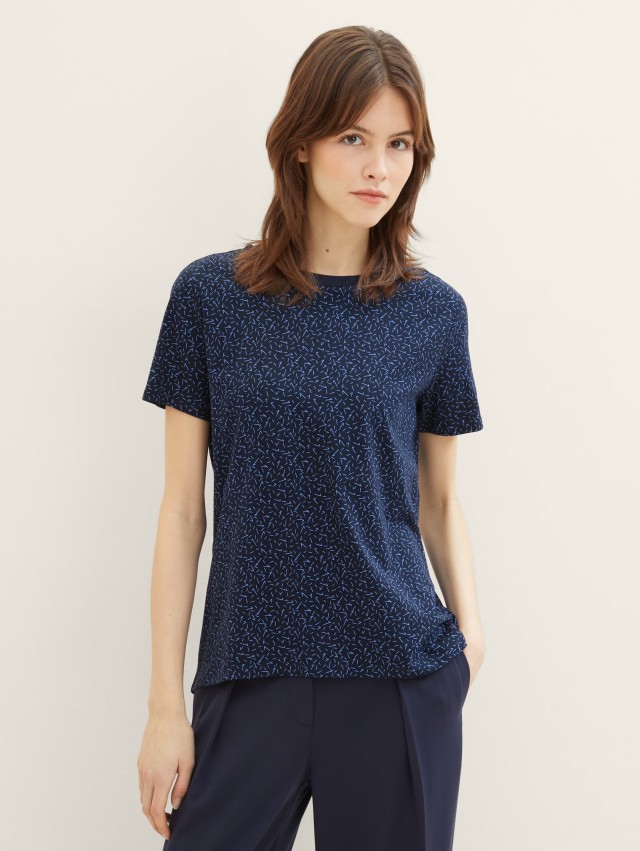 Τom Tailor Loose T-Shirt With High Γυναικεία Μπλούζα Μπλε