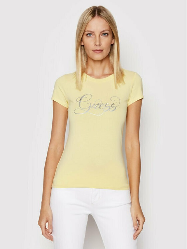 Guess Ss Glitzy Logo R4 Γυναικεια Μπλουζα Κιτρινη