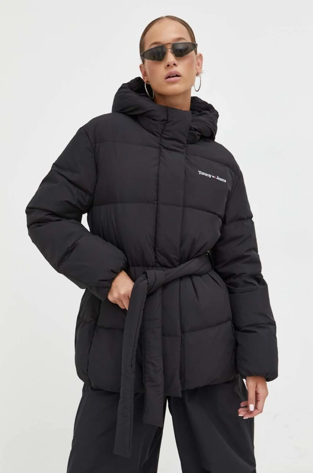 Tommy Hilfiger Tjw Serif Linear Belted Puffer Γυναικείο Μπουφάν Μαύρο