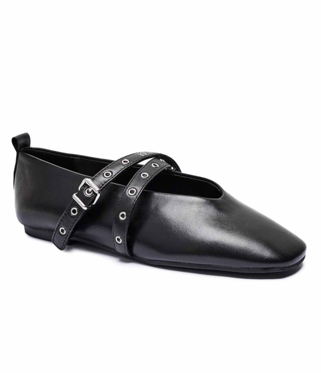Tommy Hilfiger Tjw Leather Maryjane Ballerina Γυναικείες Δερμάτινες Mπαλαρίνες Μαύρες
