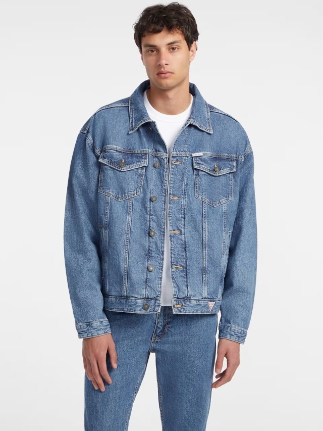 Guess Gj Mens Oversize Trucker Jacket Ανδρικό Μπουφάν Τζιν Stone wash