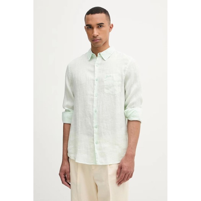 Guess Eco Napa Linen Solid Ls Shirt Ανδρικό Πουκάμισο Λινό Φυστικι