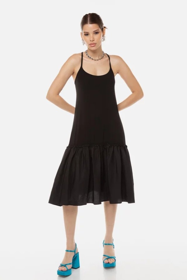 Liu Jo Beachwear  Va3j11 Abito C/Spalline Incrociate Γυναικείο Φόρεμα Μαύρο