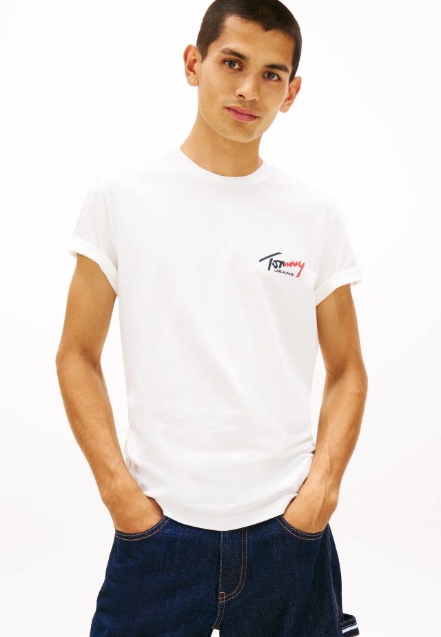 Tommy Hilfiger Tjm Slim Sign Chest Ss Tee Ext Ανδρική Μπλούζα Λευκη