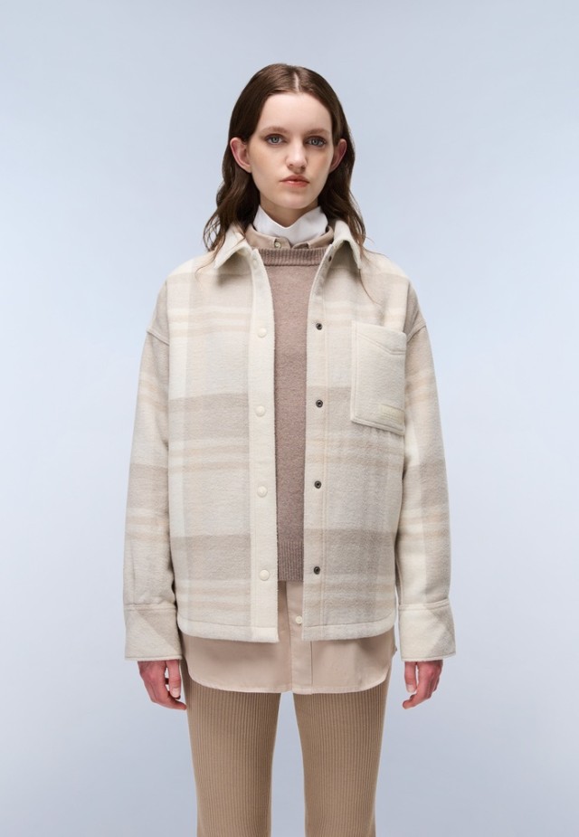 Napapijri O-Laugen W Check Cbo Γυναικείο Καρο Πουκάμισο Overshirt Fleece Εκρού