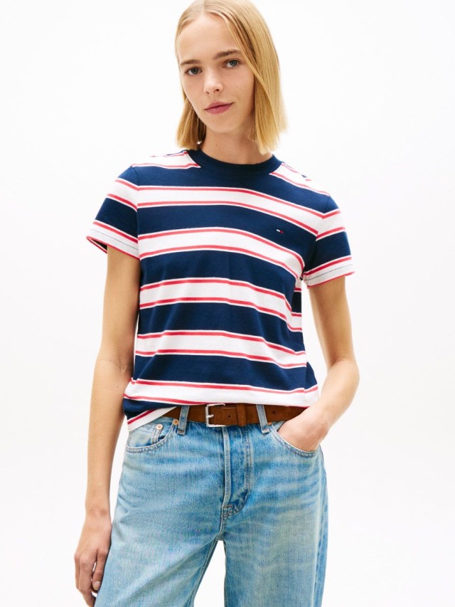 Tommy Hilfiger Tjw Reg S Flag Jersey Ss Tee Ext Γυναικεία Μπλούζα Ριγέ Μπλε-Ασπρο