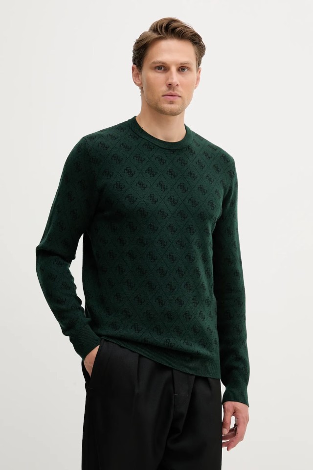 Guess Humbert 4g Logo Ls Cn Swtr Ανδρικό Πλεκτό Πράσινο