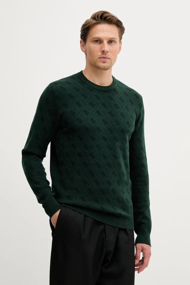 Guess Humbert 4g Logo Ls Cn Swtr Ανδρικό Πλεκτό Πράσινο