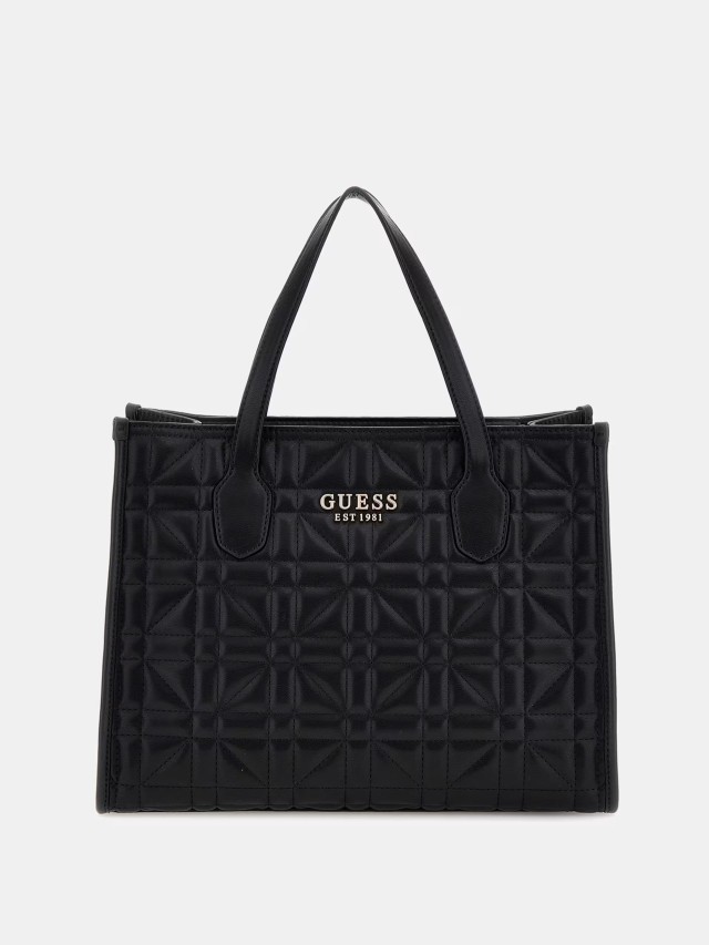 Guess Silvana 2 Compartment Tote Γυναικεία Τσάντα Μαύρη