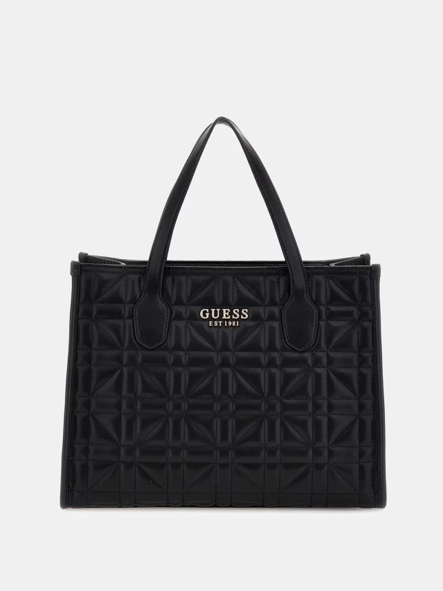 Guess Silvana 2 Compartment Tote Γυναικεία Τσάντα Μαύρη