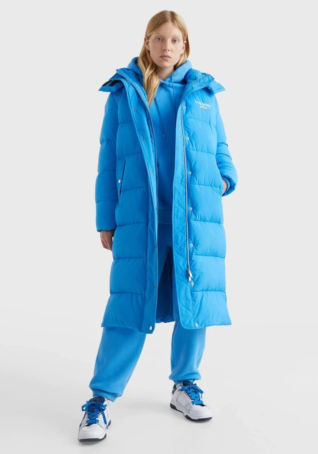 Tommy Hilfiger TJW Graphic Longline Puffer Γυναικειο Μπουφαν Σιελ