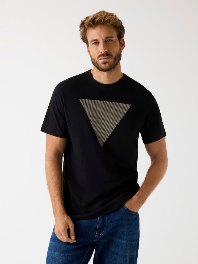 Guess Cn Ss Triangle Logo Tee Ανδρική Μπλούζα Μαύρο