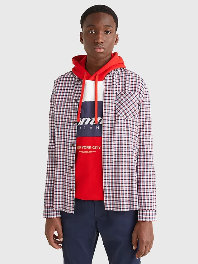 Tommy Hilfiger Tjm Essential Check Shirt Ανδρικο Πουκαμισο Μπλε
