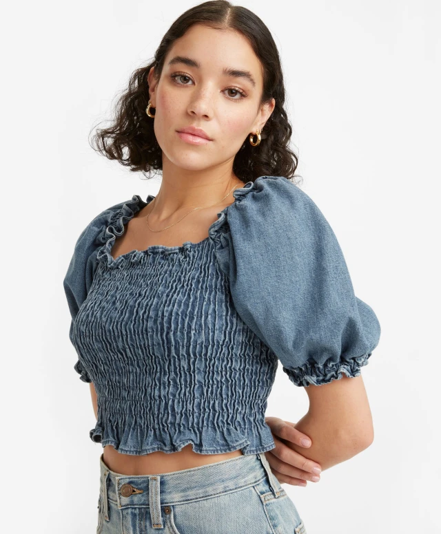 Levis Rey Smocked Ss Blouse Freaky F Γυναικεια Μπλουζα Τζιν
