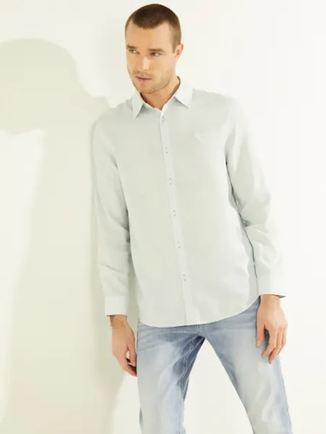 Guess Ls Collins Shirt Ανδρικο Πουκαμισο Γκρι Σιελ