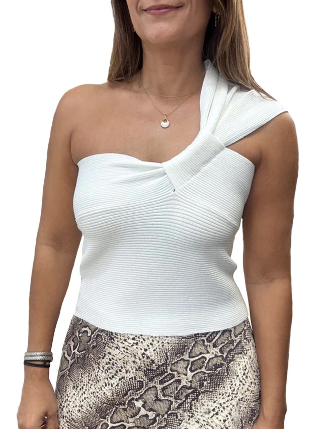 MarkUp  Top F.12 In Maglieria Con Spallina Asimmetrica E Nodo Anteriore Γυναικεία Μπλούζα Ασύμμετρη Λευκο