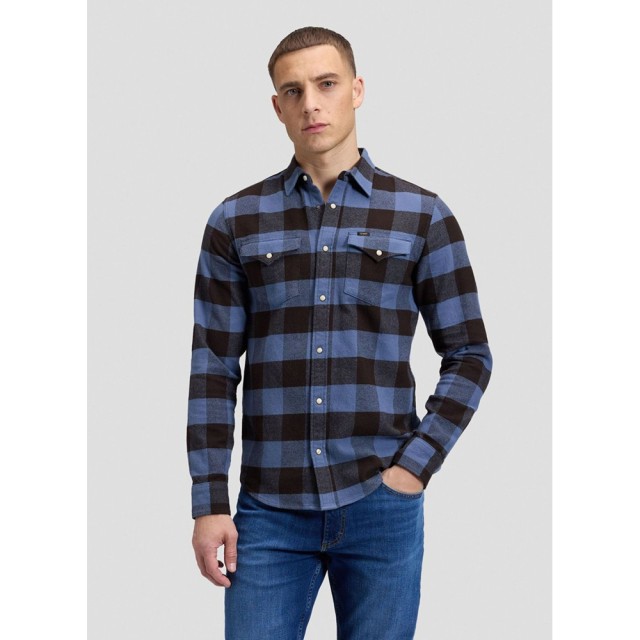 Lee Clean Western Shirt Chocolate Torte Ανδρικό Πουκάμισο Μπλε Καφέ Καρω