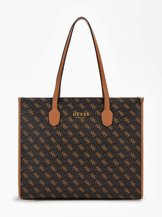 Guess Silvana Girlfriend Tote Γυναικεία Τσάντα Καφέ