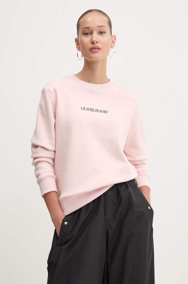 Guess Gj Cn Reg Logo Emb Sweat Γυναικείο Φούτερ Ροζ