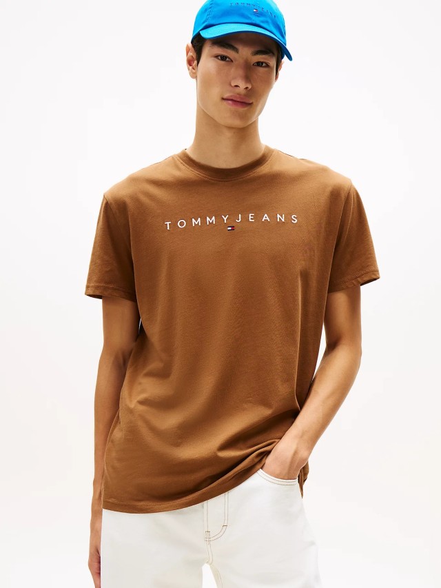 Tommy Hilfiger Tjm Reg Linear Logo Tee Ext Ανδρική Μπλούζα Multi Καφέ