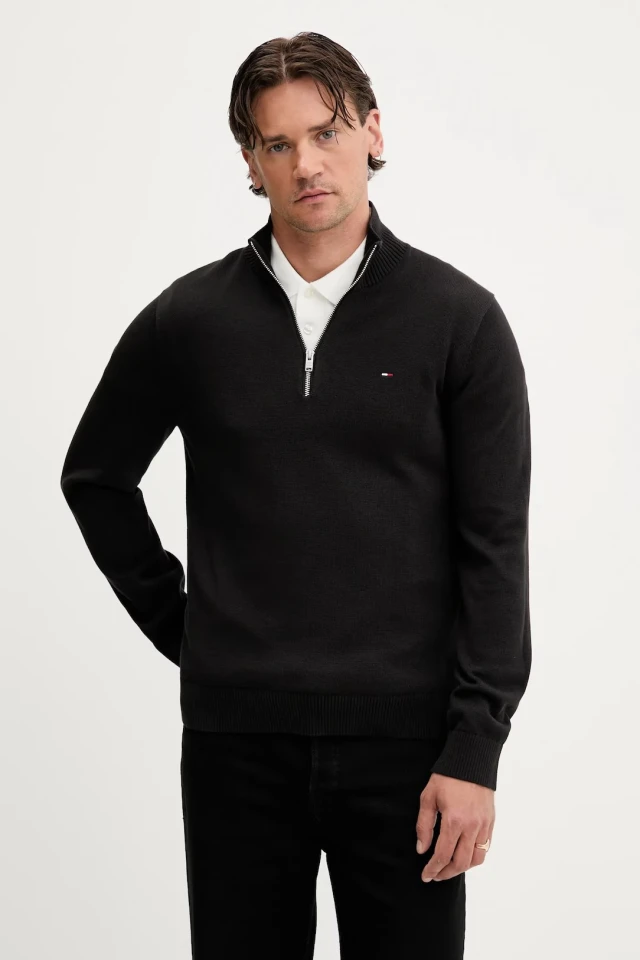 Tommy Hilfiger Tjm Slm Ess Light 1/4 Zip Swtr Ext Ανδρικό Πλεκτό Μαύρο