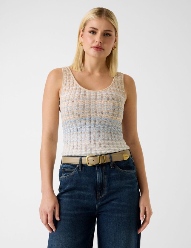 Guess Sl Rosalyn Tank Top Swtr Γυναικεία Πλεκτό Top Μπεζ Σιελ