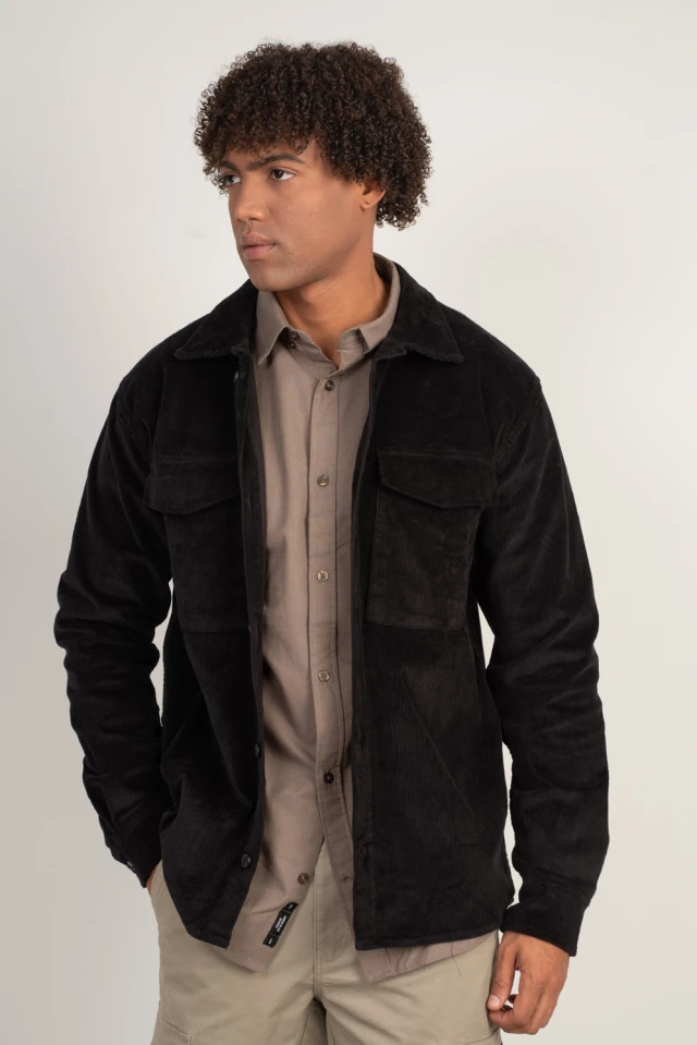 Rebase Shirts Corduroy  Ανδρικο Πουκαμισο Κοτλε Μαυρο