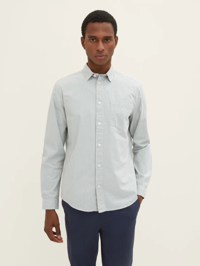 Τom Tailor 302 Checked Shirt Ανδρικό Πουκάμισο Καρό Λαδί