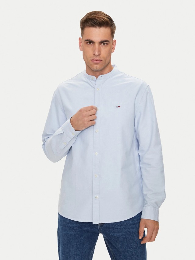 Tommy Hilfiger Tjm Reg Oxford Mao Shirt Ανδρικό Μαο Πουκάμισο Σιελ