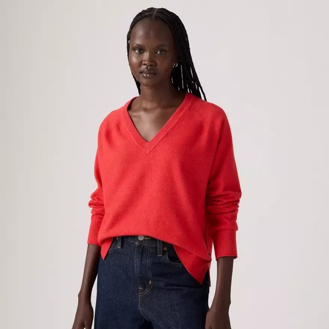 Levis Tara Super Soft Vneck Pullover Blacks Γυναικεία Πλεκτό Κόκκινο