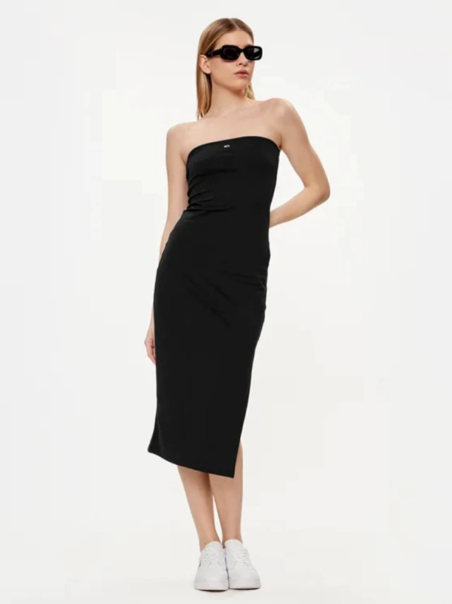 Tommy Hilfiger Tjw Midi Bodycon Tube Dress Γυναικείο Φόρεμα Μαύρο